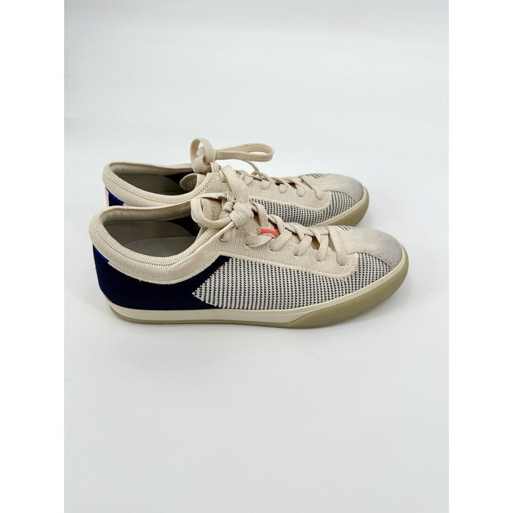 Rothy’s The Lace Up Sneakers Beige Navy Stripe Casual Women’s Size 9 Washable